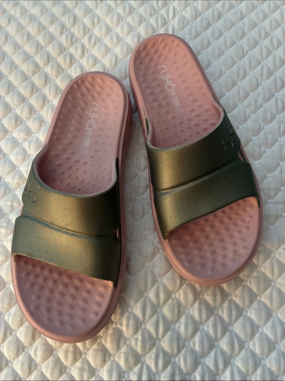 Ryka Women's Black and Pink Slide Sandals